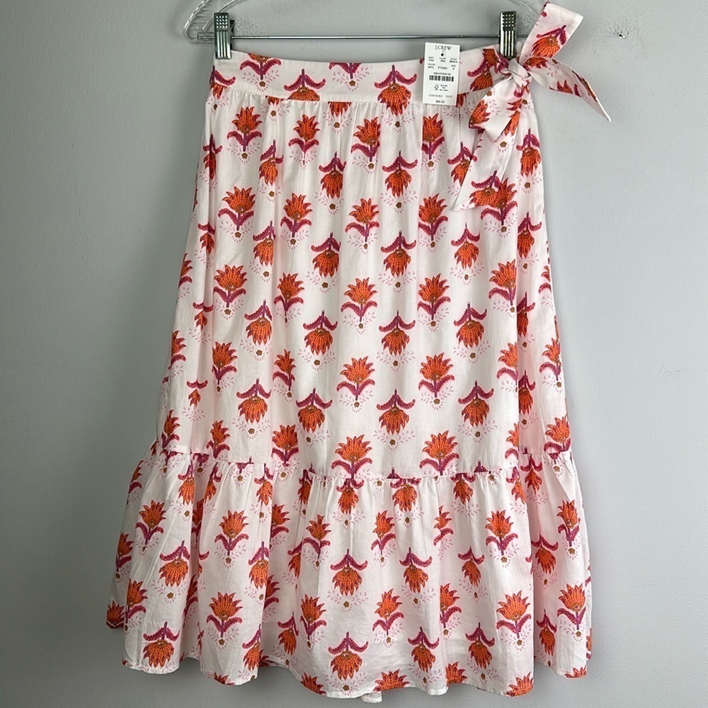 NEW J. Crew Tiered Ruffle Floral Midi Skirt Size 0 Lined Summer Beach Vacation